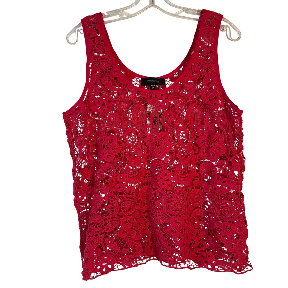 Karen Kane Red Floral Lace Tank Top Sleeveless Scoop Neck XL Made in USA NEW